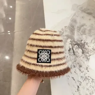 Loewe Anagram Striped Fuzzy Bucket Hat
