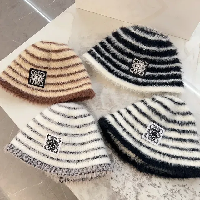 Loewe Anagram Striped Fuzzy Bucket Hat 2