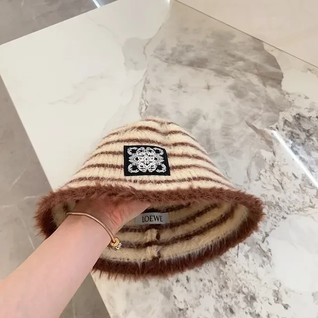 Loewe Anagram Striped Fuzzy Bucket Hat 3