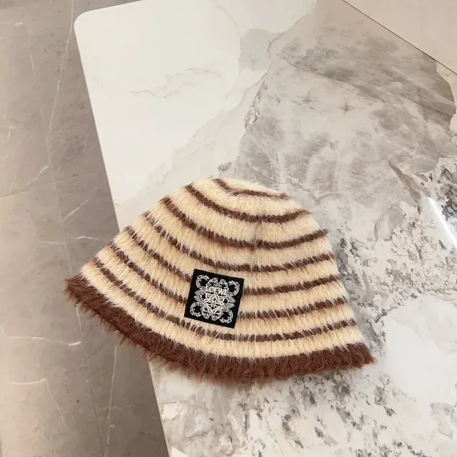 Loewe Anagram Striped Fuzzy Bucket Hat 4