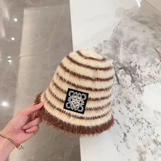 Loewe Anagram Striped Fuzzy Bucket Hat 5