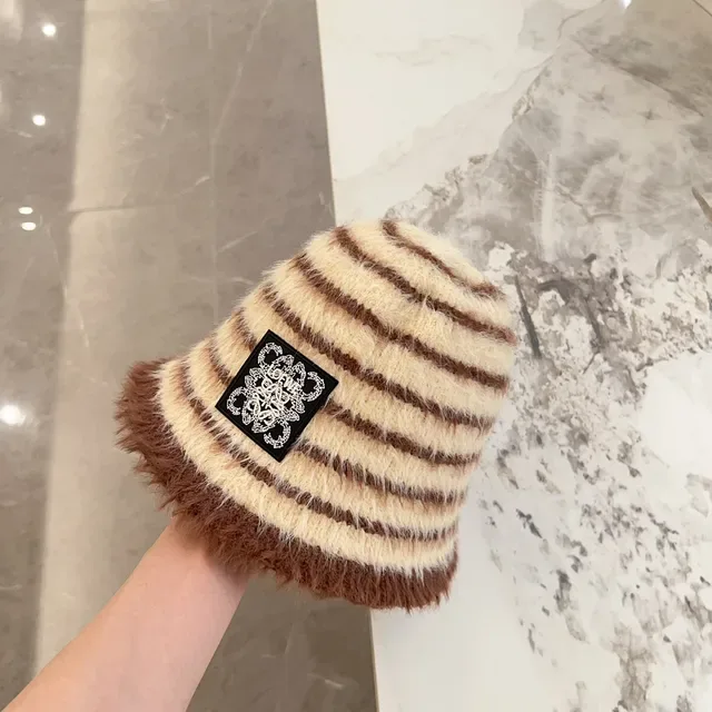 Loewe Anagram Striped Fuzzy Bucket Hat 6