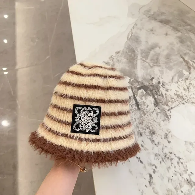 Loewe Anagram Striped Fuzzy Bucket Hat 7