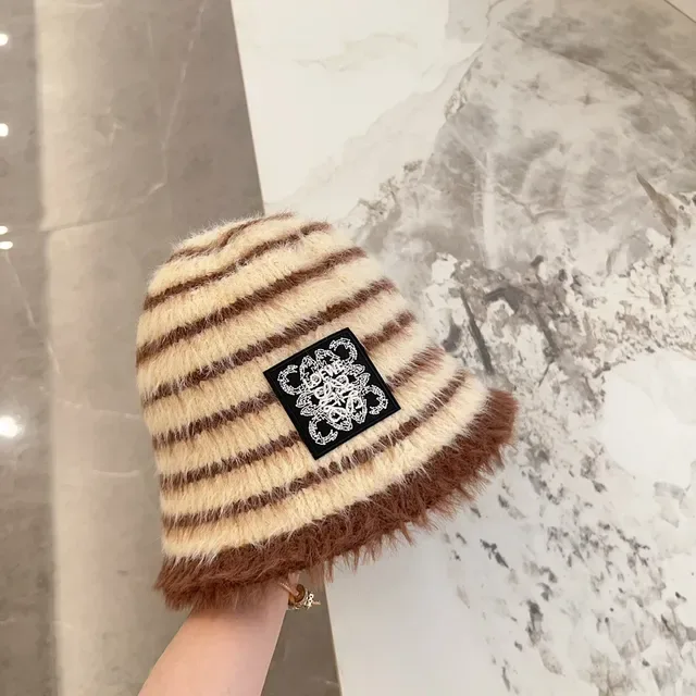 Loewe Anagram Striped Fuzzy Bucket Hat 8