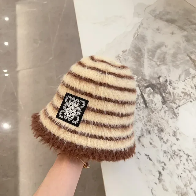 Loewe Anagram Striped Fuzzy Bucket Hat 9