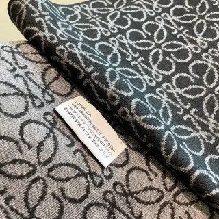 Loewe Black Gray Jacquard Knit Floral Motif Cashmere Scarf