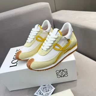 Loewe White Yellow Low-Top Runner Silhouette Suede And Smooth Leather Paneling Lifestyle Sneakers