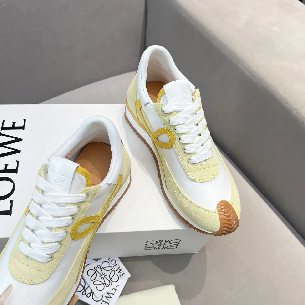 Loewe Blanc Jaune Low-Top Runner Silhouette Daim Et Cuir Lisse Panneau Lifestyle Sneakers 3