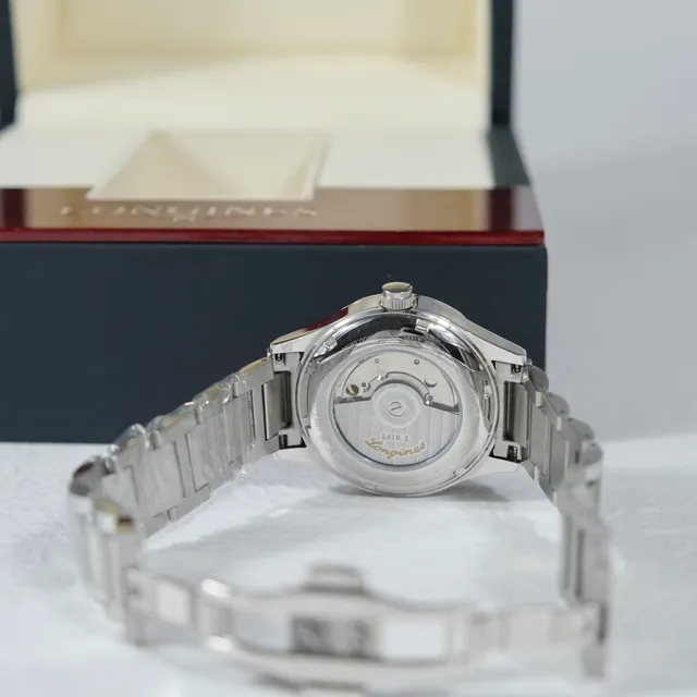 Longines سوار الفولاذ المقاوم للصدأ أبيض فضي وجه غيلوشيه ساعة ميكانيكية 3