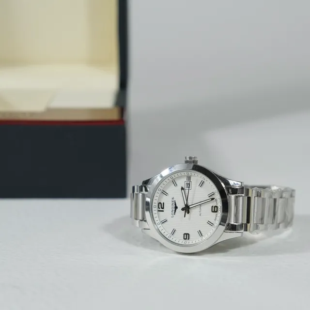 Longines سوار الفولاذ المقاوم للصدأ أبيض فضي وجه غيلوشيه ساعة ميكانيكية 4