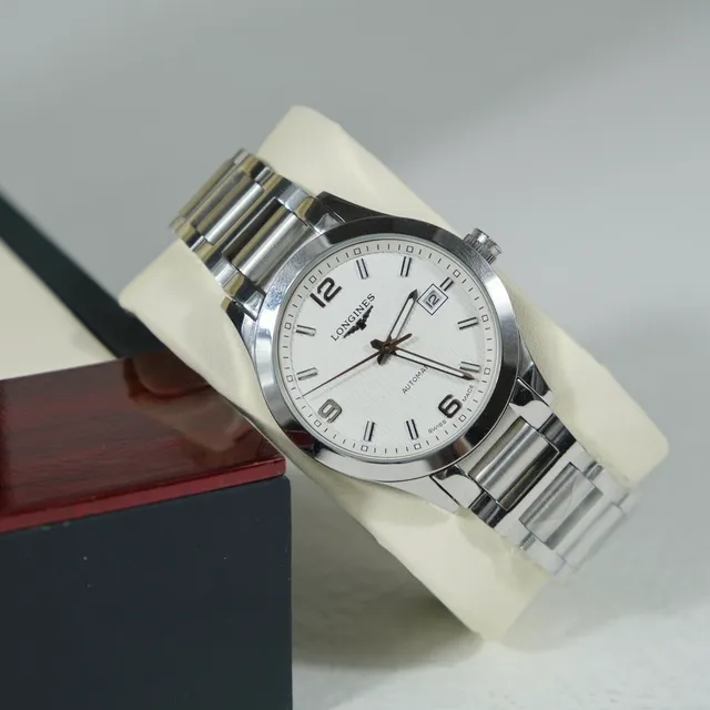 Longines سوار الفولاذ المقاوم للصدأ أبيض فضي وجه غيلوشيه ساعة ميكانيكية 5