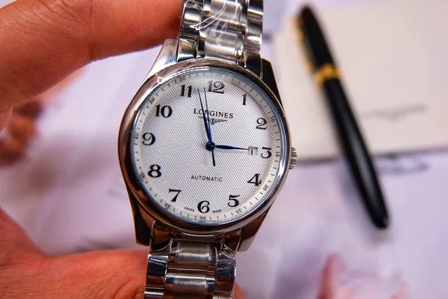 Longines Silver White Stainless Steel Textured Dial Mechanical Watch 4