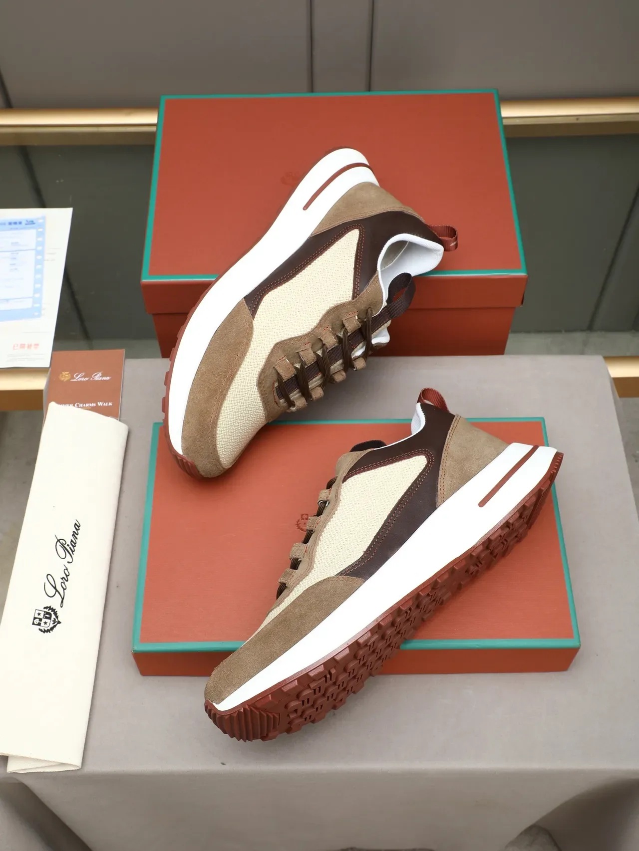 Loro Piana Beige and Brown Mixed-Material Lifestyle Sneaker 3