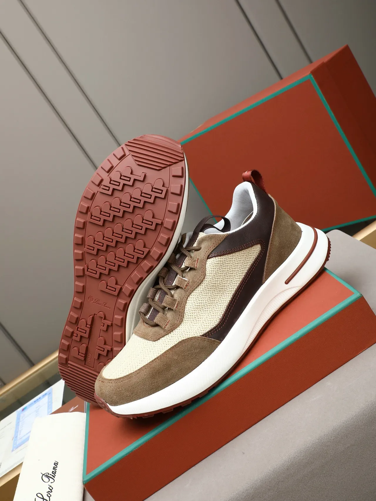 Loro Piana Beige and Brown Mixed-Material Lifestyle Sneaker 5