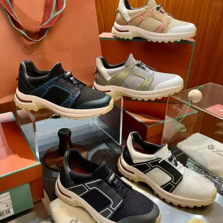 Loro Piana Black Blue Geometric Overlay Panels Mesh-and-Synthetic Upper Lifestyle Sneakers