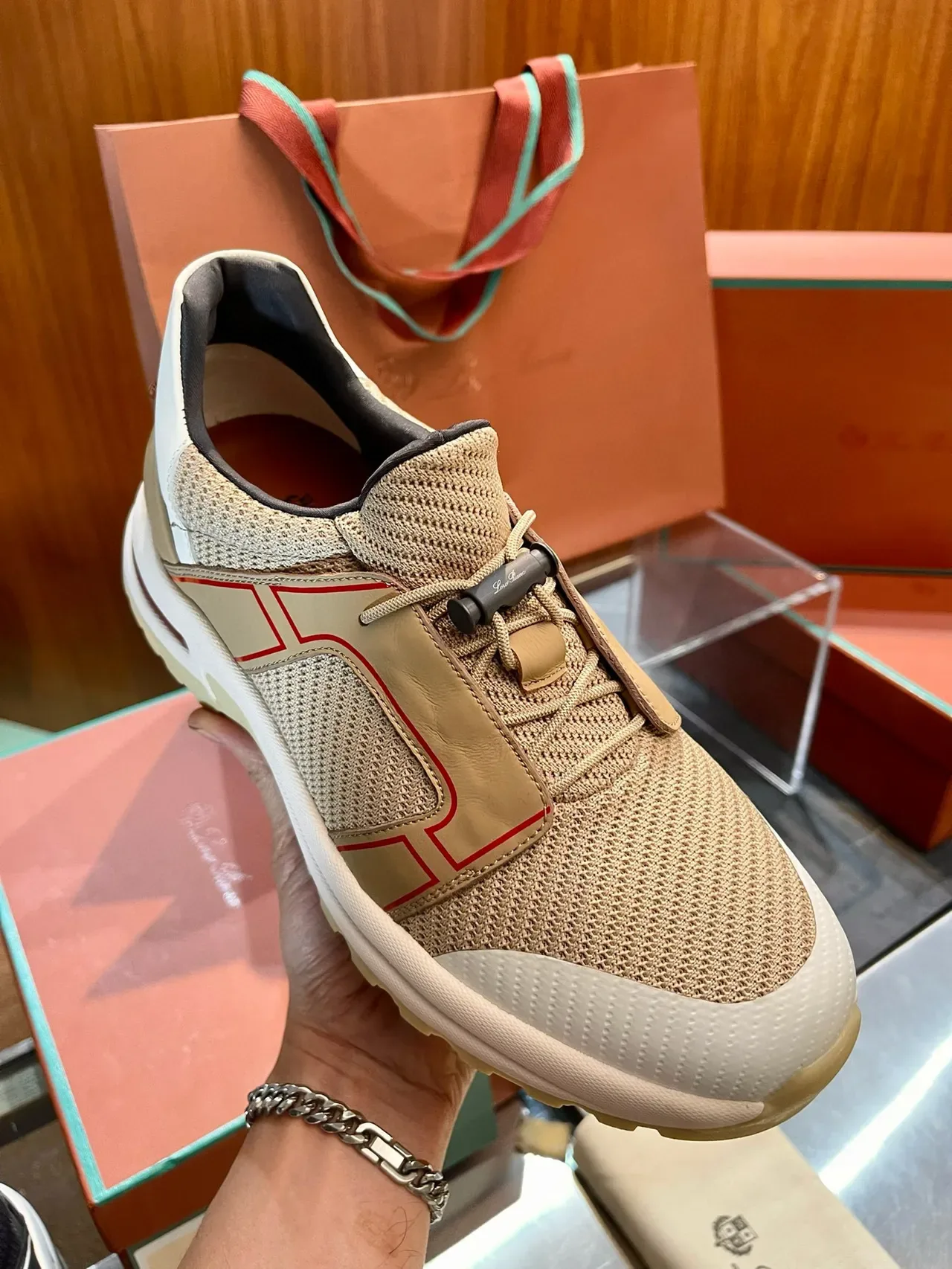 Loro Piana Noir Bleu Panneaux de superposition géométrique Haut en maille et synthétique Chaussures lifestyle 3