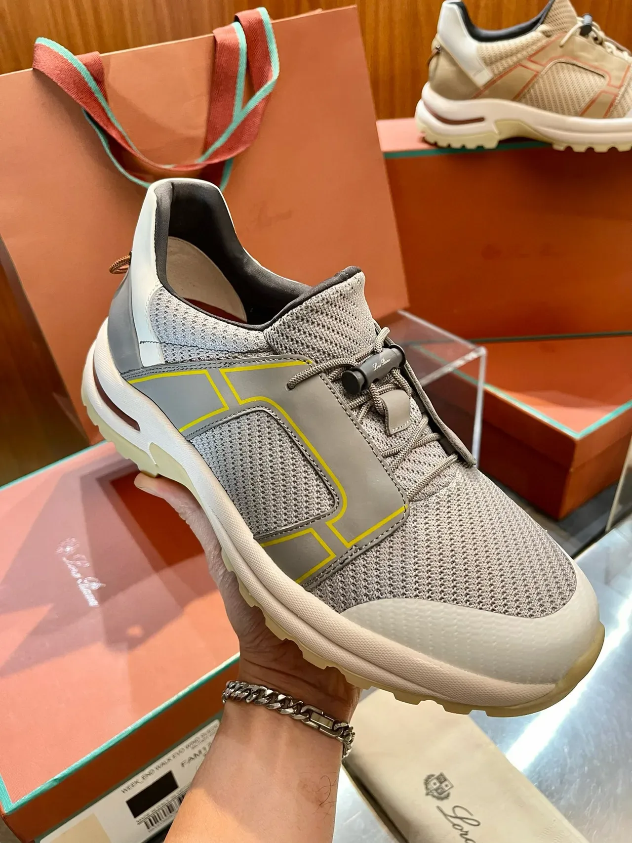 Loro Piana Noir Bleu Panneaux de superposition géométrique Haut en maille et synthétique Chaussures lifestyle 7