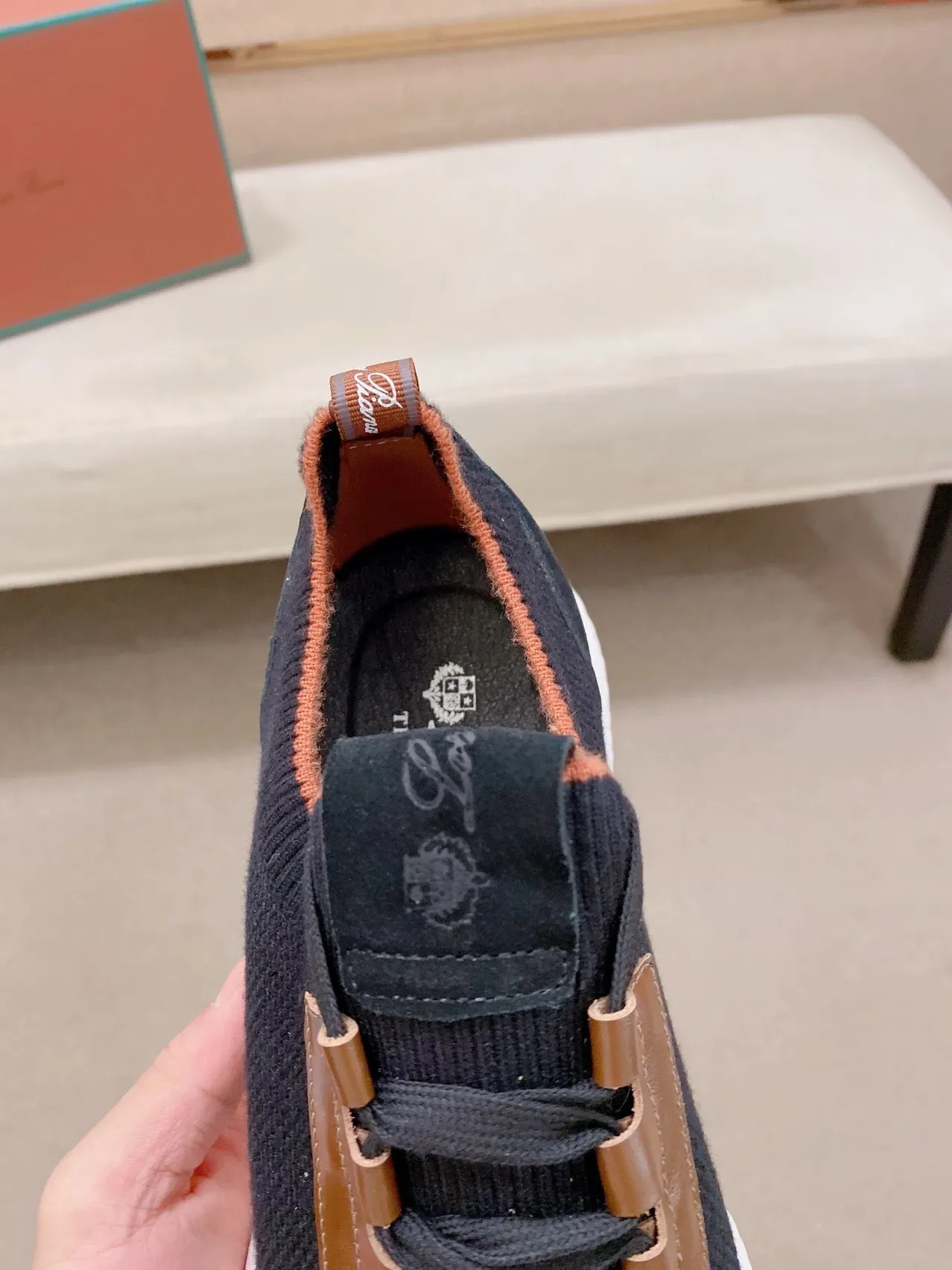 Loro Piana Black Brown Knit Upper Translucent Midsole Band Sneakers 5