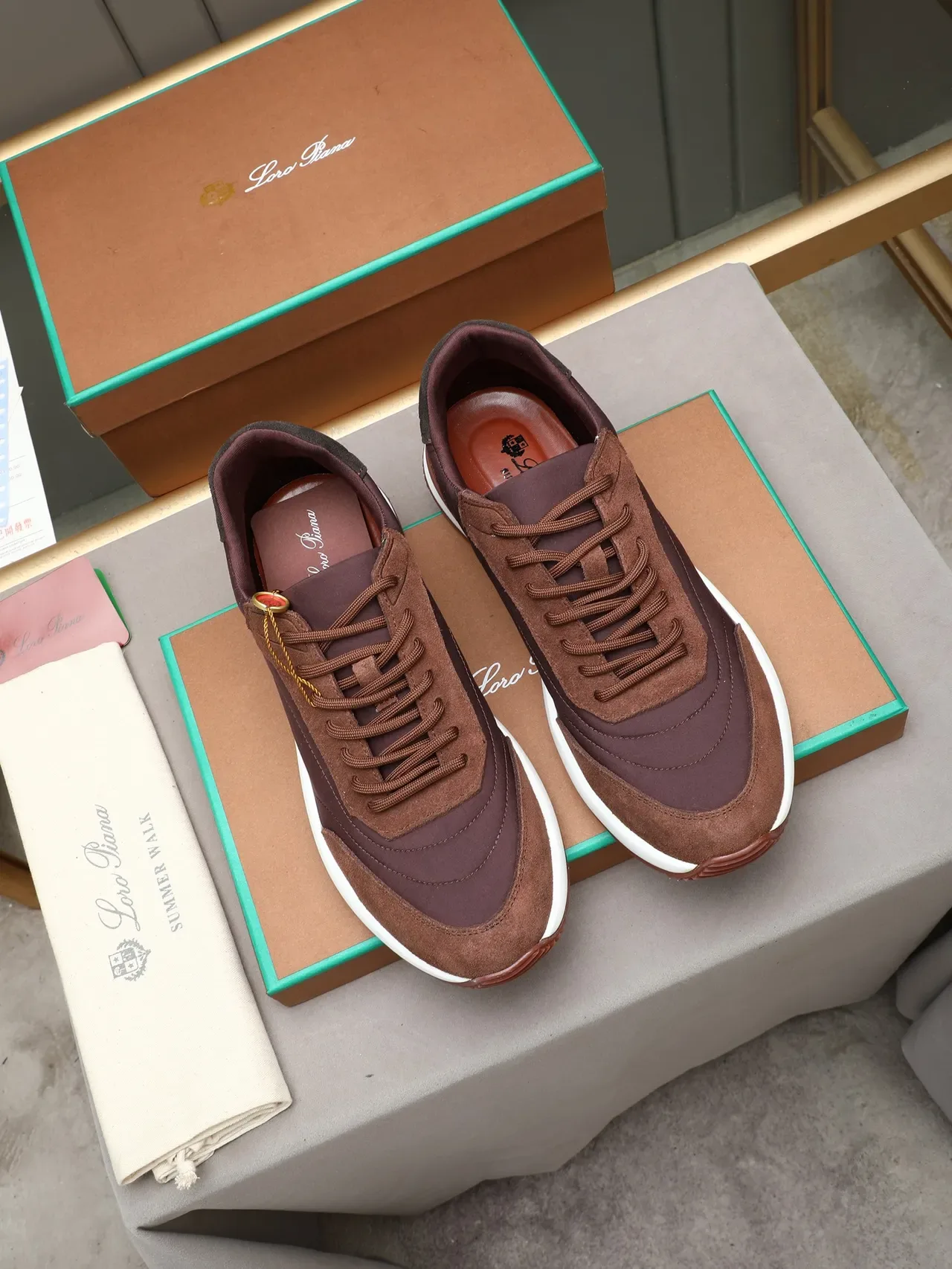 Loro Piana Burgundy and Brown Suede-Nylon Lifestyle Sneaker 2