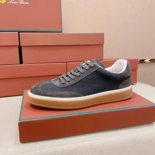 Loro Piana Navy and Gray Suede Mesh Lifestyle Sneaker