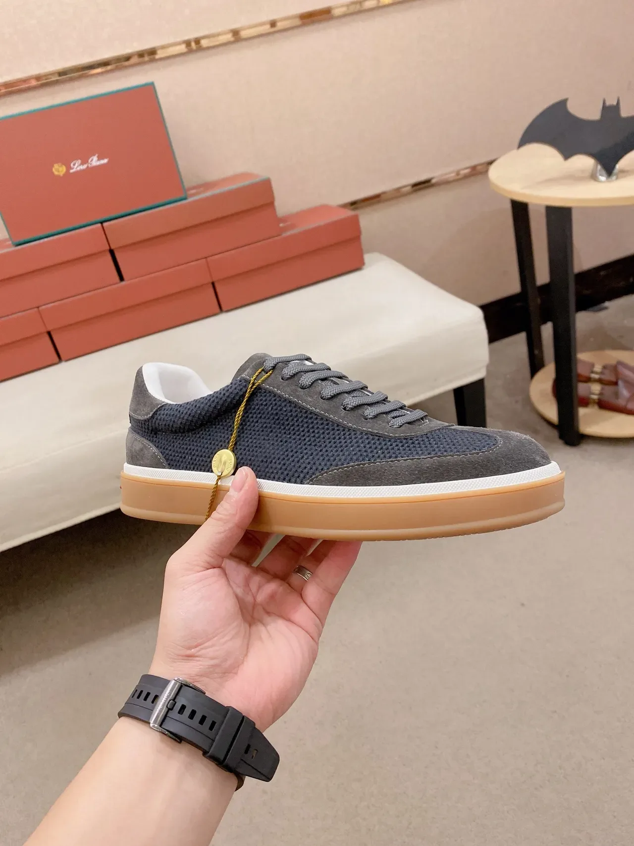 Loro Piana Navy et Gris Daim et Maille Lifestyle Sneaker 5