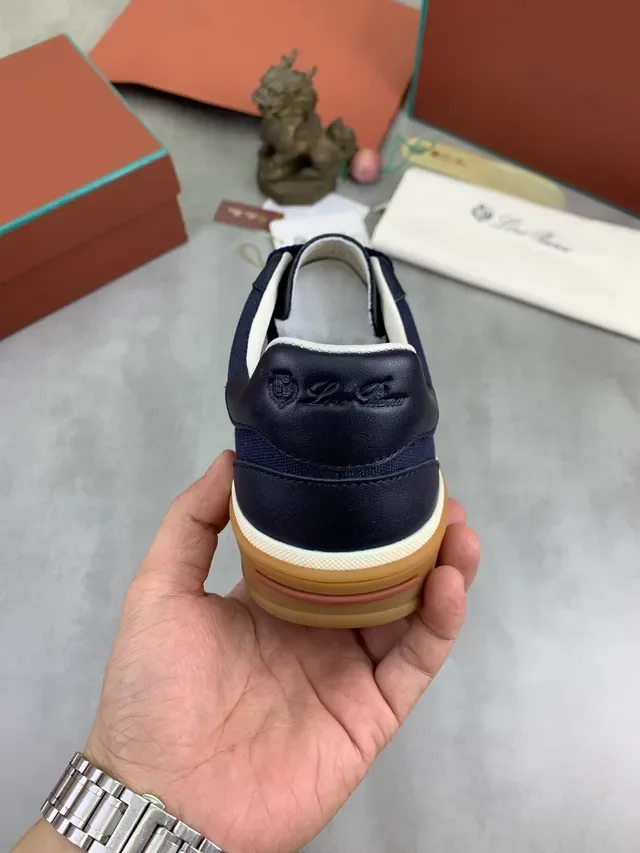 Loro Piana Navy Leather-Textile Low-Top Lifestyle Sneaker 3