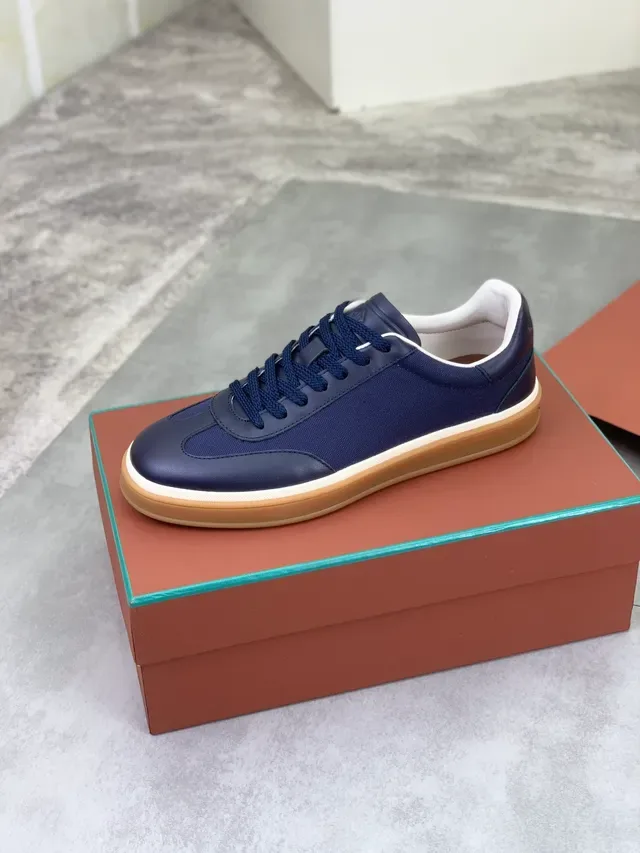 Loro Piana Navy Leather-Textile Low-Top Lifestyle Sneaker 4