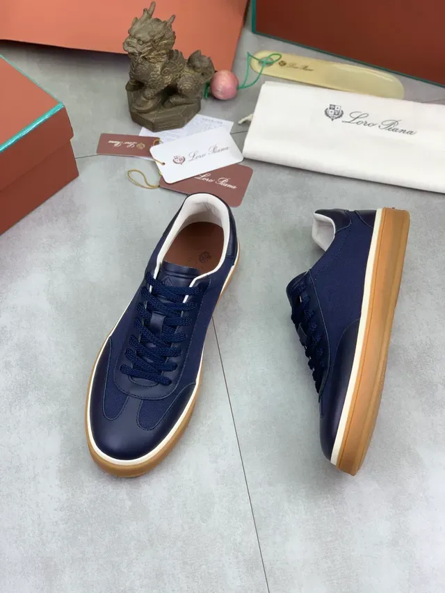 Loro Piana Navy Leather-Textile Low-Top Lifestyle Sneaker 5