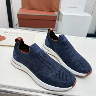 Loro Piana Summer Walk Navy Knit Slip-On Lifestyle Sneakers