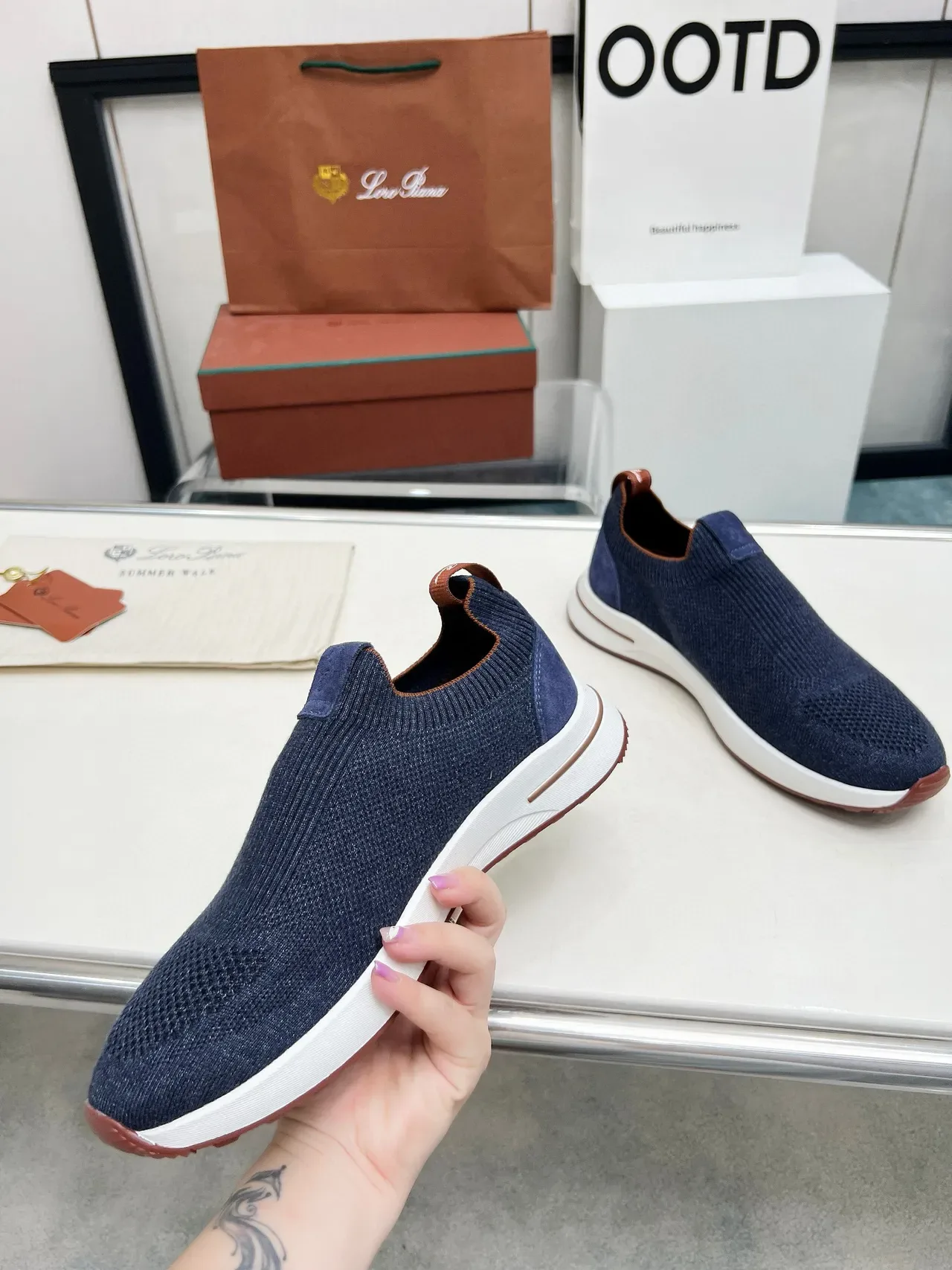 Loro Piana Marche d'Été Marine Tricoté Slip-On Lifestyle Sneakers 3