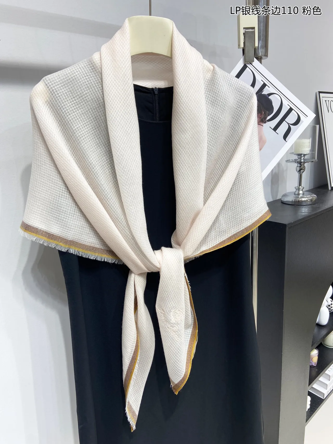 Loro Piana White Gold Lightweight Embroidered Logo Cashmere Scarf 5