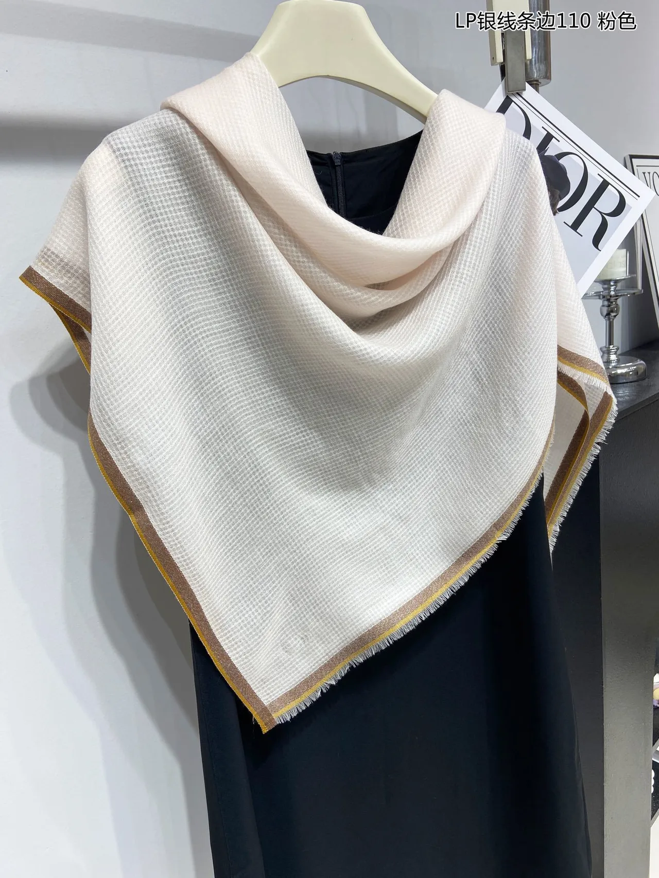 Loro Piana White Gold Lightweight Embroidered Logo Cashmere Scarf 6