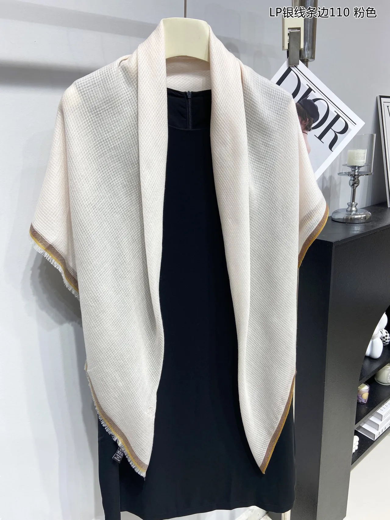 Loro Piana White Gold Lightweight Embroidered Logo Cashmere Scarf 8