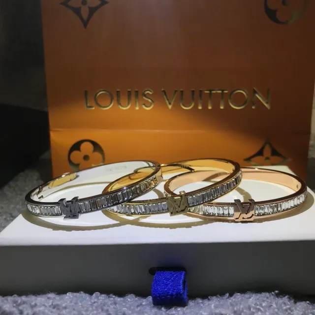 Louis Vuitton Baguette-Cut Crystal LV Logo Bangle Bracelet 2