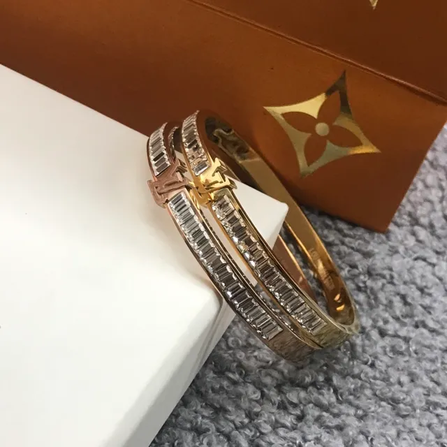 Louis Vuitton Baguette-Cut Crystal LV Logo Bangle Bracelet 5