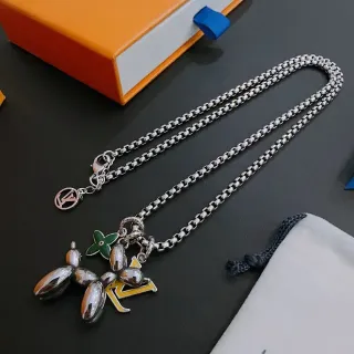 Louis Vuitton Balloon Dog Enamel Charm Silver Necklace