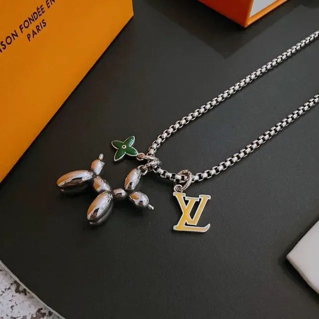Louis Vuitton Balloon Dog Enamel Charm Silver Necklace 5