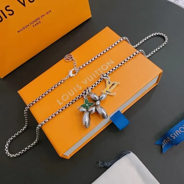 Louis Vuitton Balloon Dog Enamel Charm Silver Necklace 9