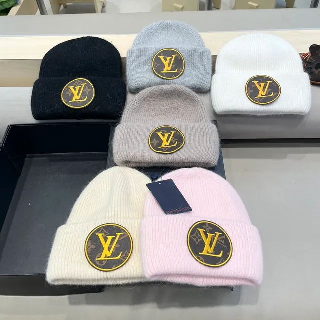 Louis Vuitton Beige Brown Knit Monogrammed Patch Beanie 2