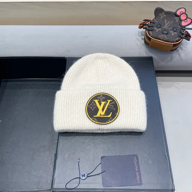 Louis Vuitton Beige Brown Knit Monogrammed Patch Beanie 3