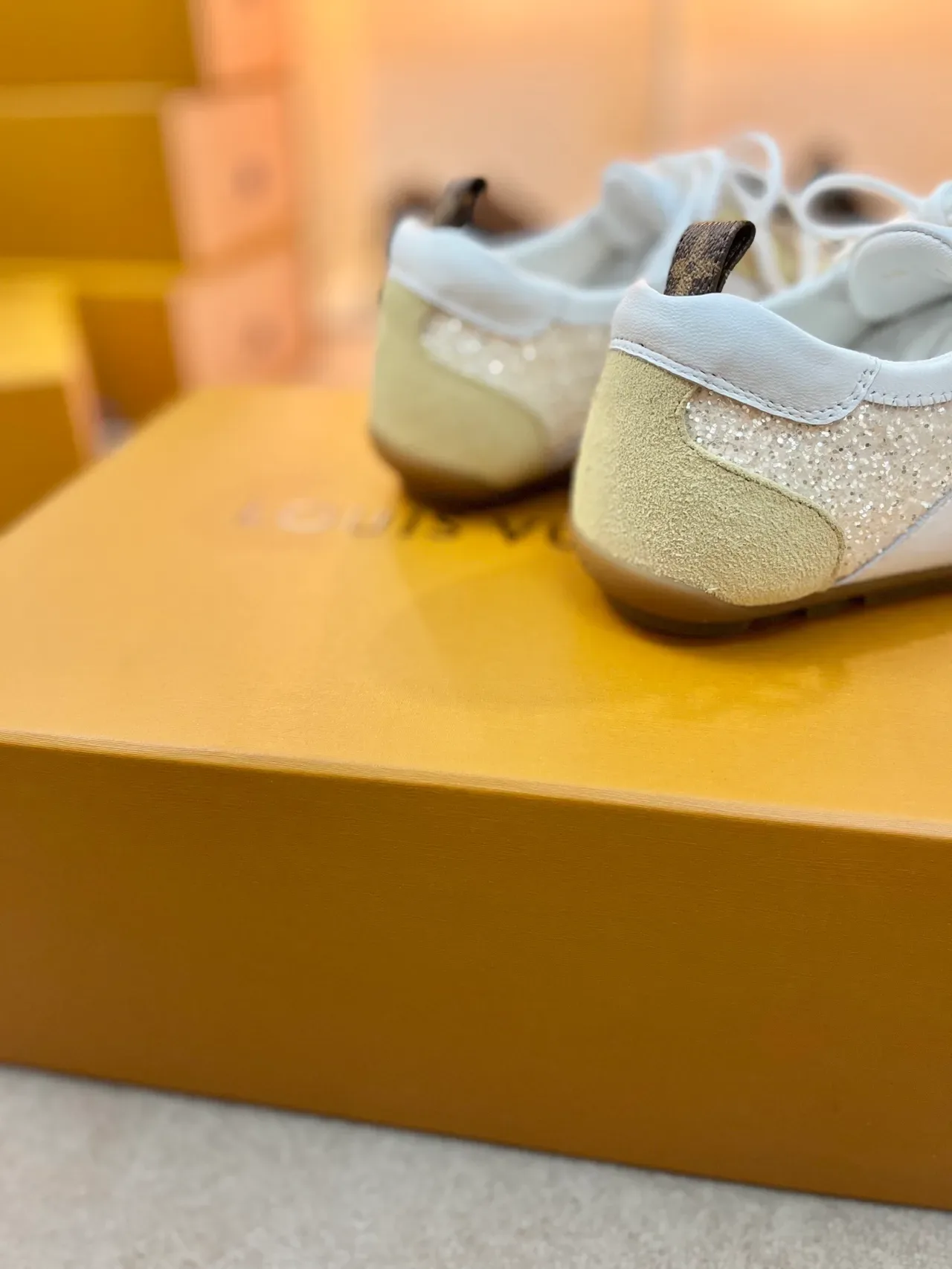Louis Vuitton Beige White Glitter-Paneled Suede-and-Leather Lifestyle Sneakers 2
