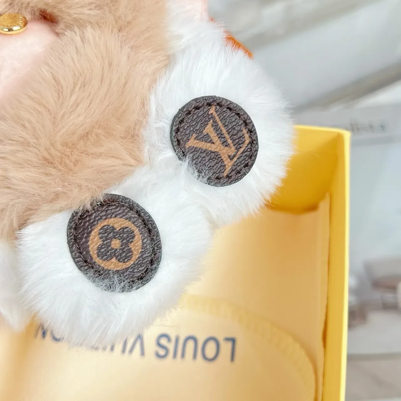 Louis Vuitton Beige White Plush Faux Fur Monogrammed Leather Accents Handbag 4