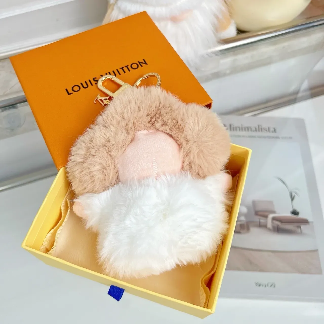 Louis Vuitton Beige White Plush Faux Fur Monogrammed Leather Accents Handbag 5