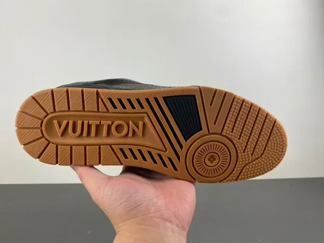 Louis Vuitton Black Beige Cracked Leather Upper Gold Script Logo Lifestyle Sneakers 5