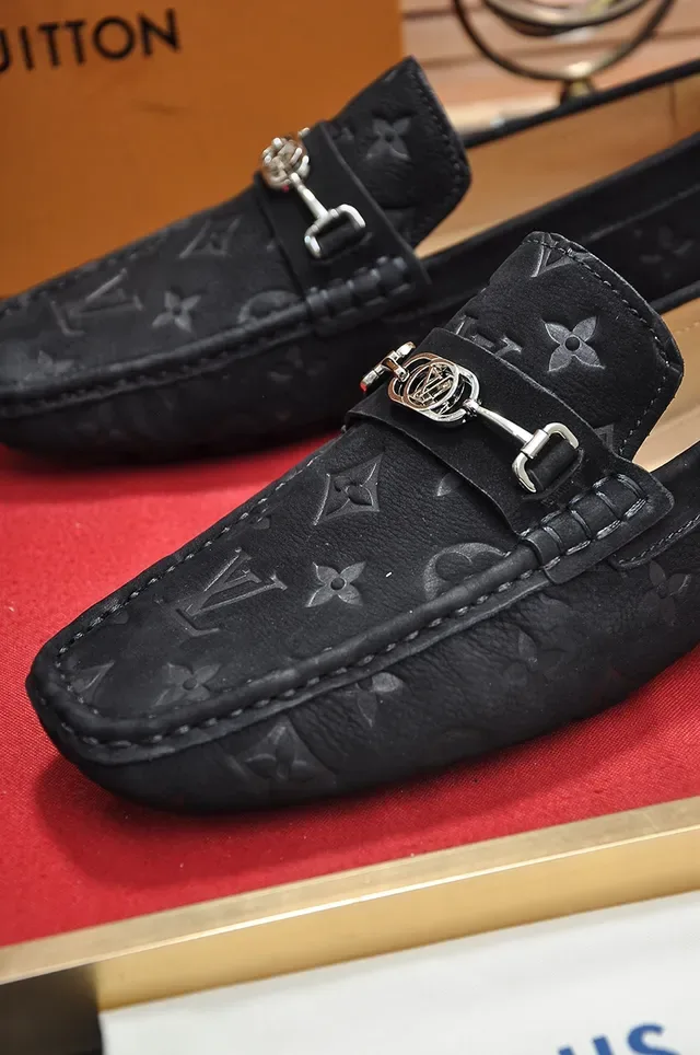 Louis Vuitton Black Beige Monogram Leather Horsebit Buckle Loafer 3