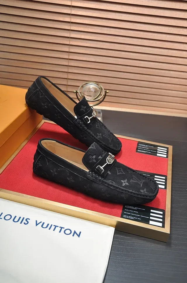 Louis Vuitton Black Beige Monogram Leather Horsebit Buckle Loafer 5