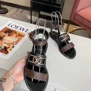 Louis Vuitton Black Brown Monogram Canvas Gladiator Sandals