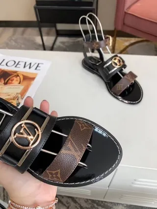 Louis Vuitton Black Brown Monogram Canvas Gladiator Sandals 2