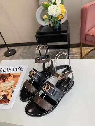 Louis Vuitton Black Brown Monogram Canvas Gladiator Sandals 4