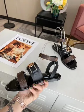 Louis Vuitton Black Brown Monogram Canvas Gladiator Sandals 7